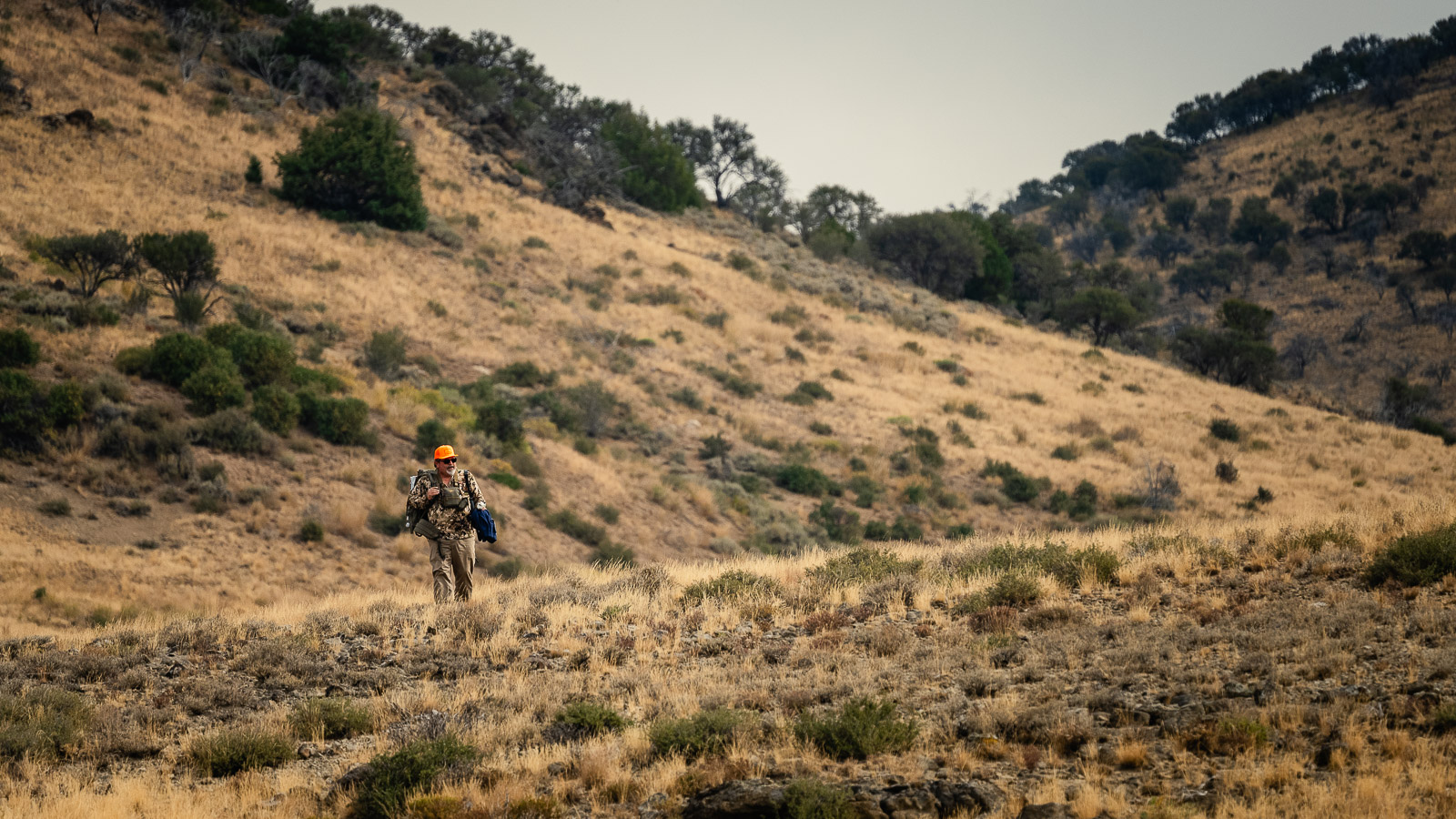 A hunter returning from a failed stalk, looking towards the distance.